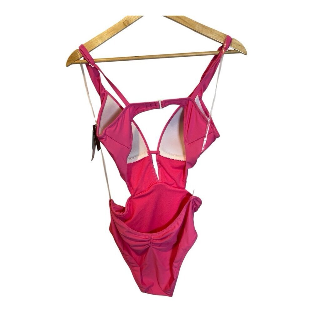 Bar III Women's Draped Monokini Swimsuit Size Small Pink Push-Up Cups Adjustable - Picture 4 of 8